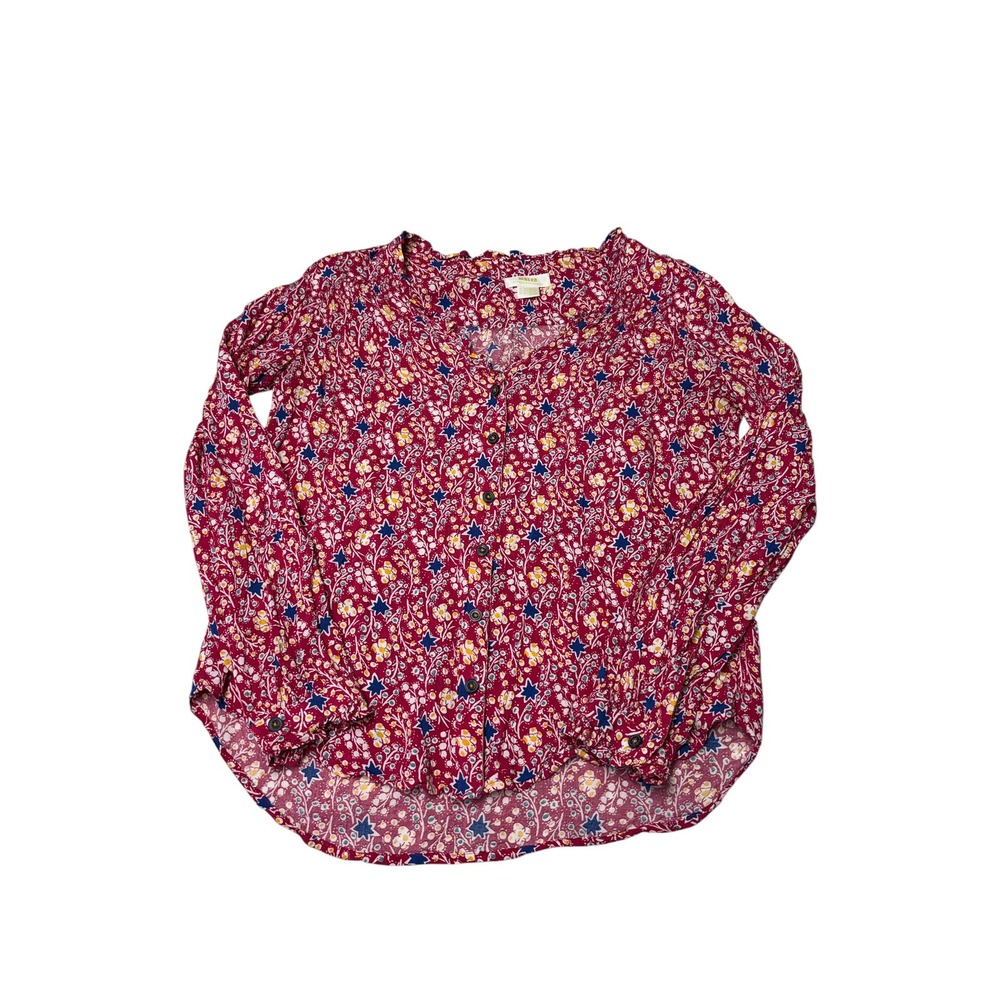 Maeve Anthropologie Pink Floral Star Print Button Down Blouse Top Womens Size 4